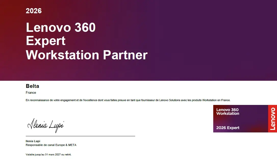 Certificat Lenovo 360 Expert Workstation Partner - BELTA